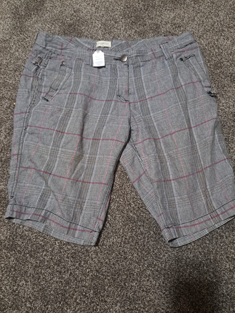 Maurices Gray Plaid Bermuda Shorts with Pink Windowpane